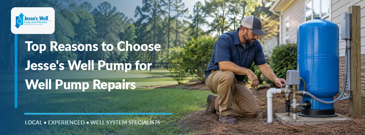 Well pump technician inspecting a residential pressure tank and well system in South Carolina
